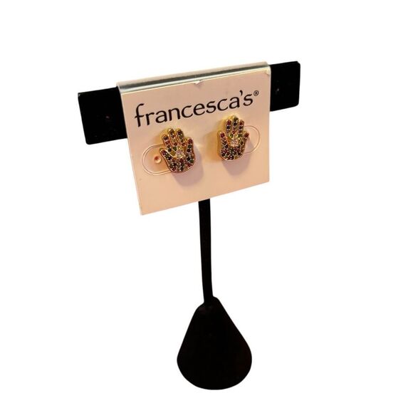 Francesca's Multicolor Pave Crystals Hamsa Earrings - Picture 2 of 6